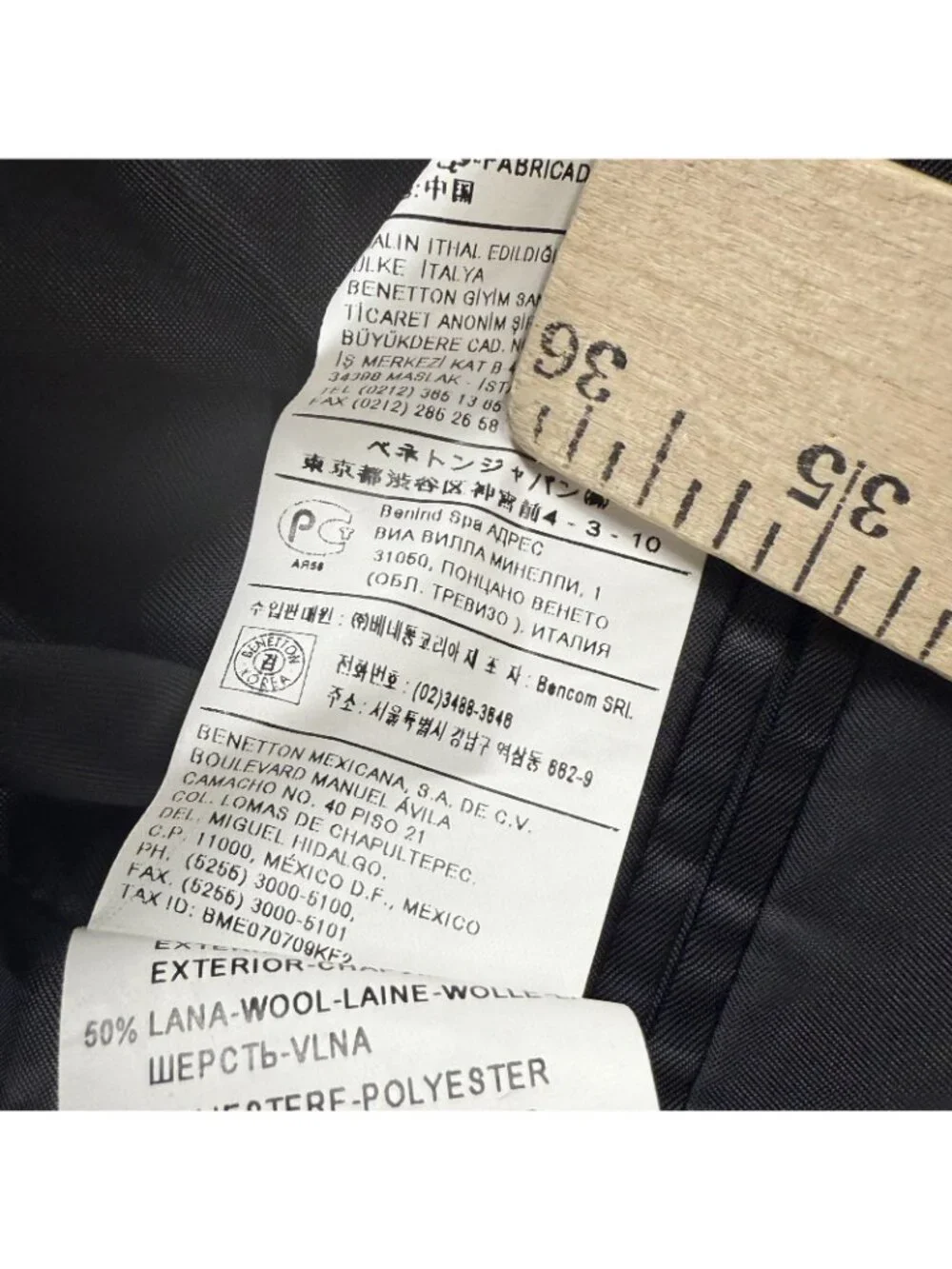 Benetton Suit Jacket Mens 36 Black Wool Blend Sport Coat 2 Button Lined Blazer